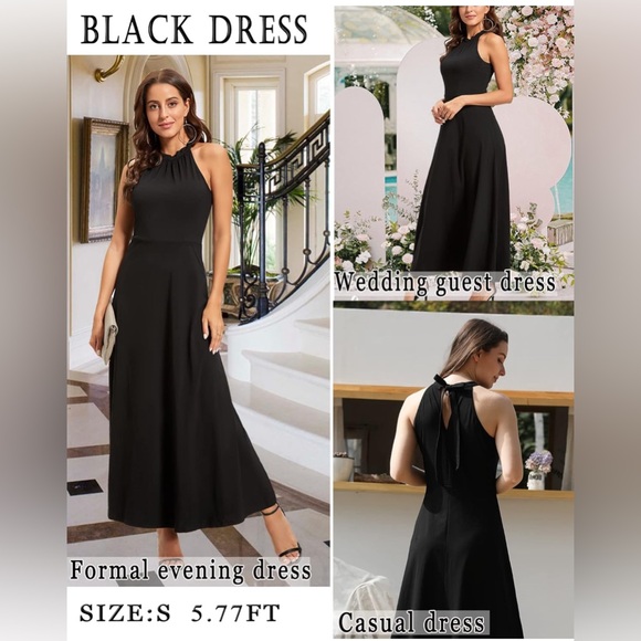 STYLEWORD Fashion Maxi Dresses Wedding Guest Hawaiian Halter Neck Long Dresses - Picture 2 of 4